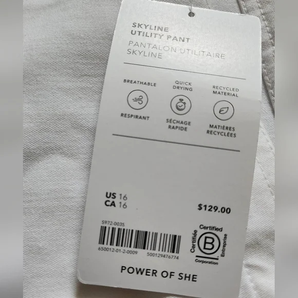 NWT ATHLETA Skyline High rise Barrel Leg utility Pant Size 16 Bright White - Picture 5 of 5